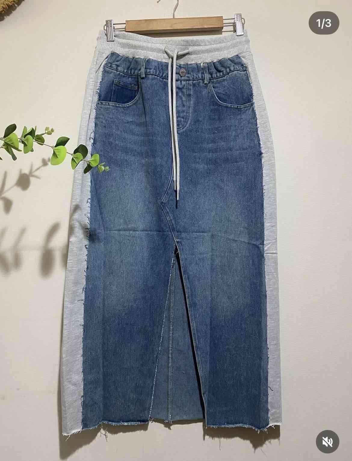 Falda larga de mezclilla y algodón