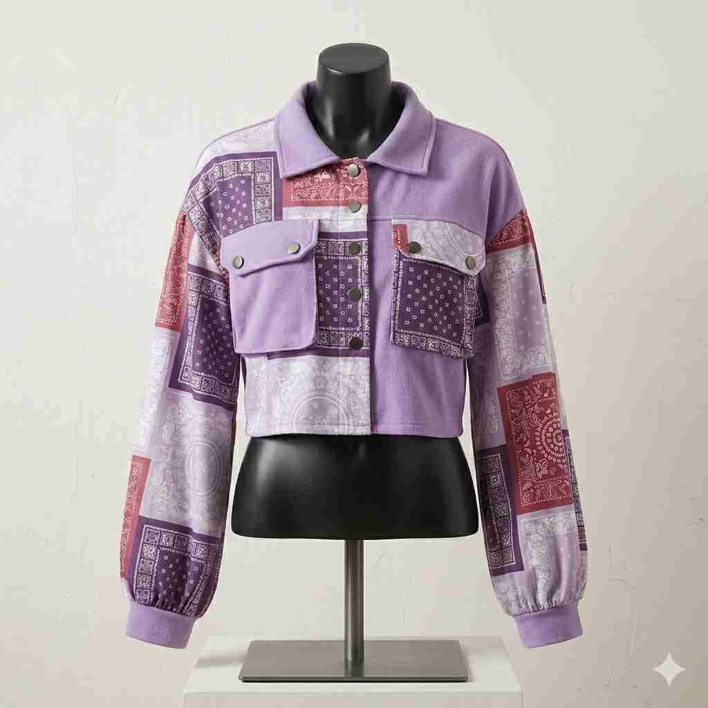 Chaqueta corta patchwork lila
