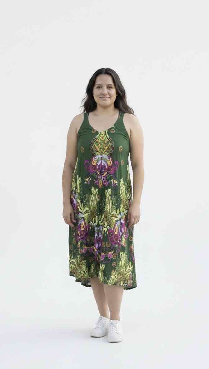 Vestido largo estampado verde