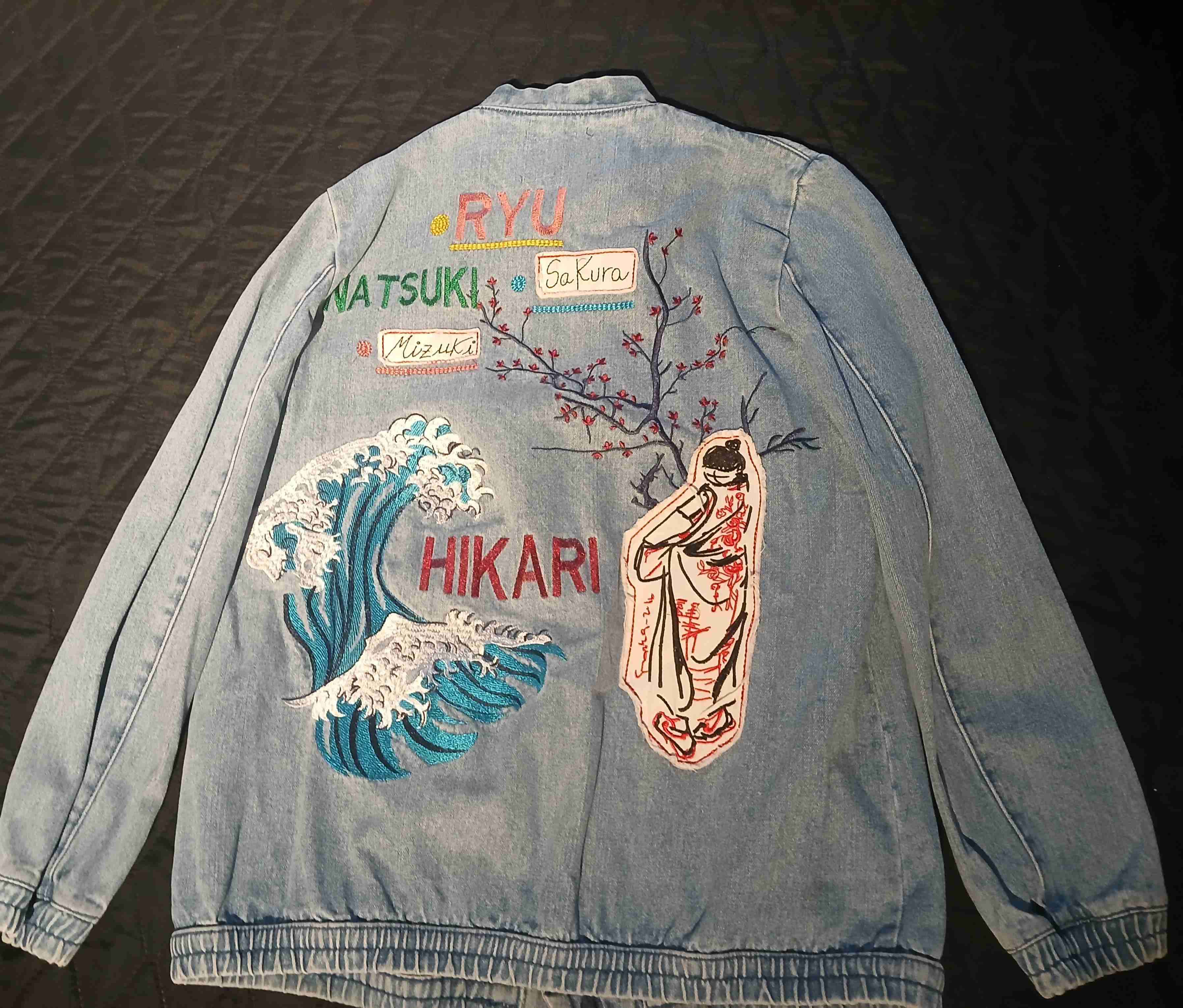 Chaqueta denim bordada estilo japonés