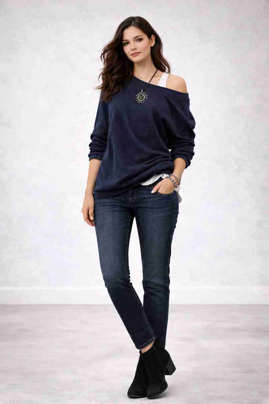 Poleron  azul de hombro caído