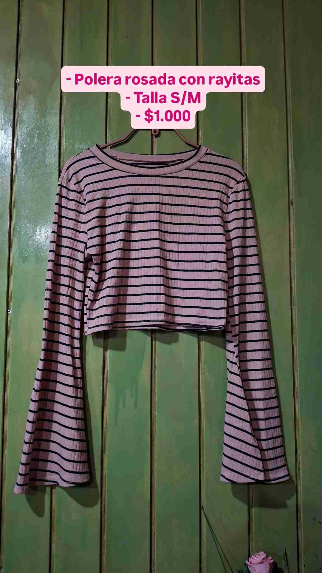 Polera rayada rosada manga larga