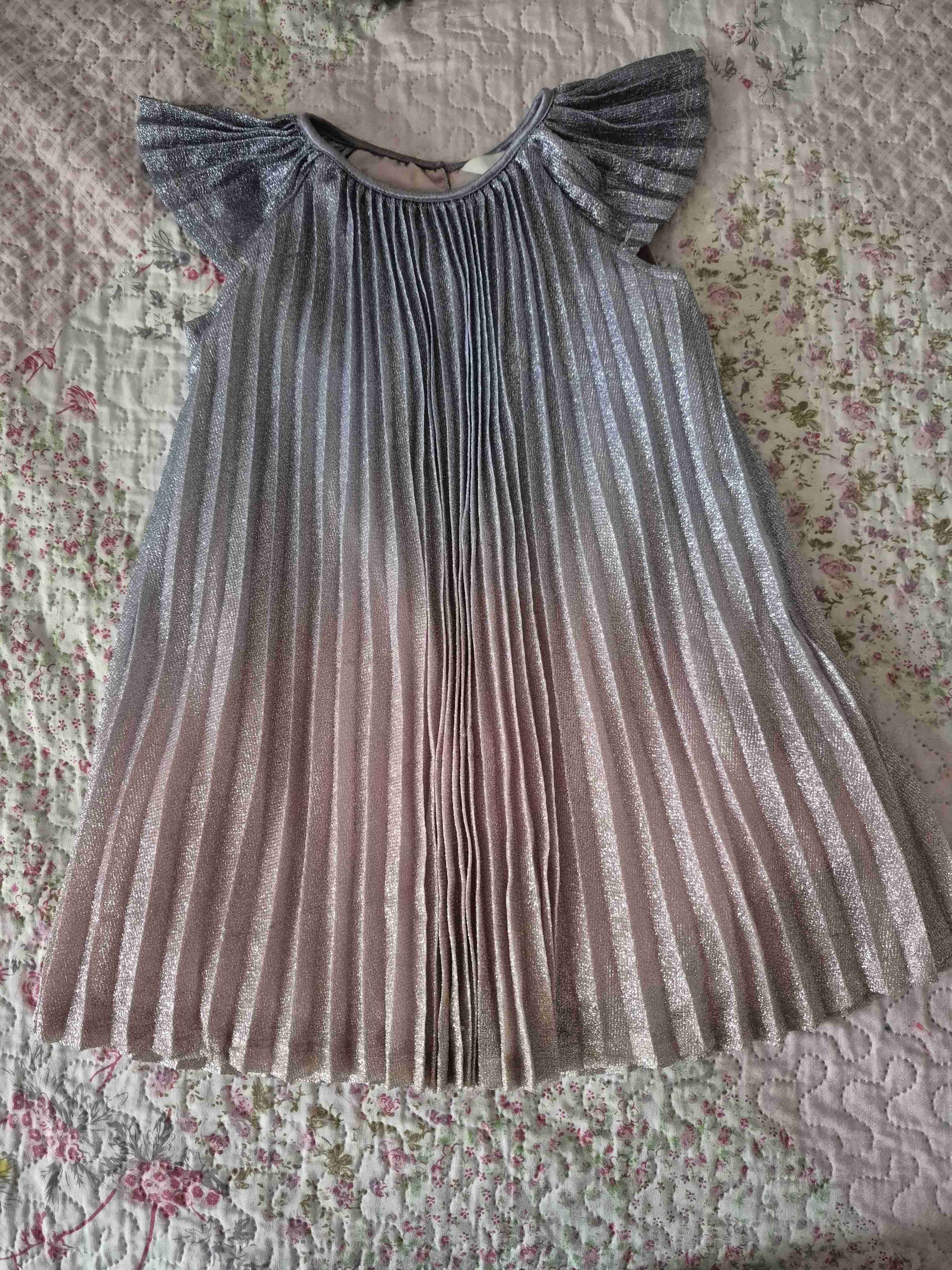 Vestido plisado metálico para niña - miniatura 3
