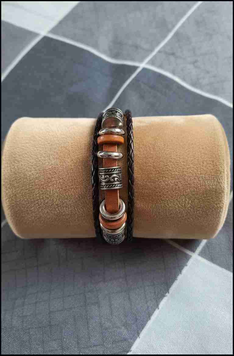 Pulsera cuero y metal multicolor - miniatura 2