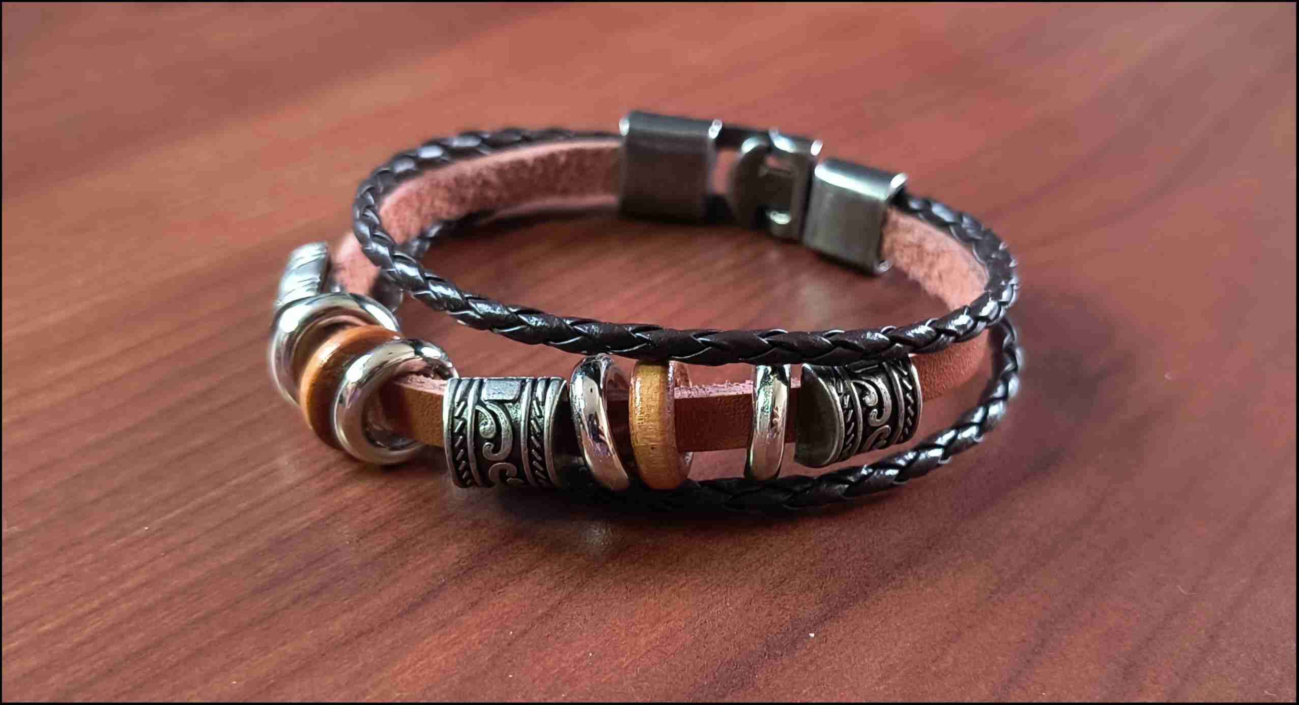 Pulsera cuero y metal multicolor - miniatura 6