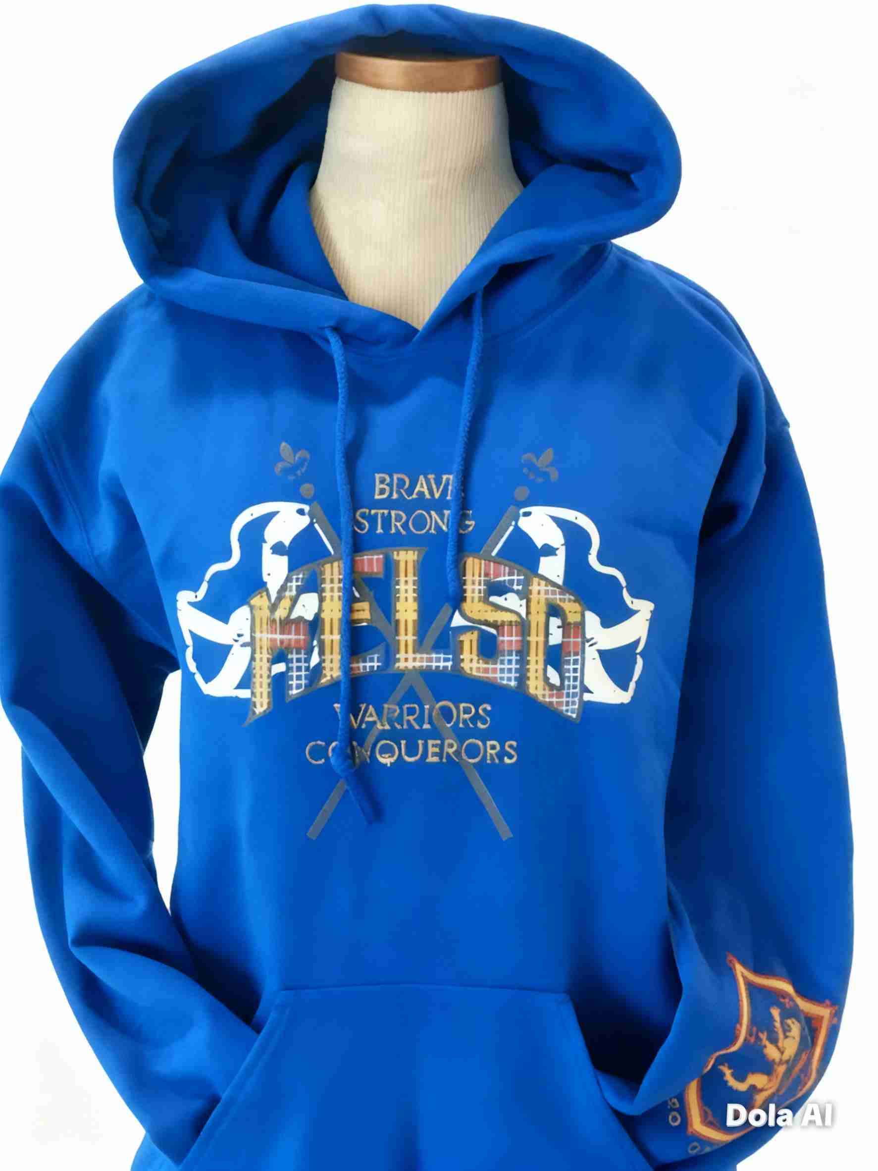 Polerón azul con capucha diseño gráfico