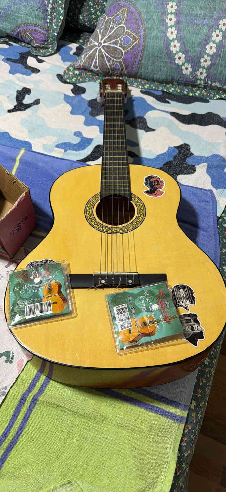 Guitarra clásica con cuerdas extra