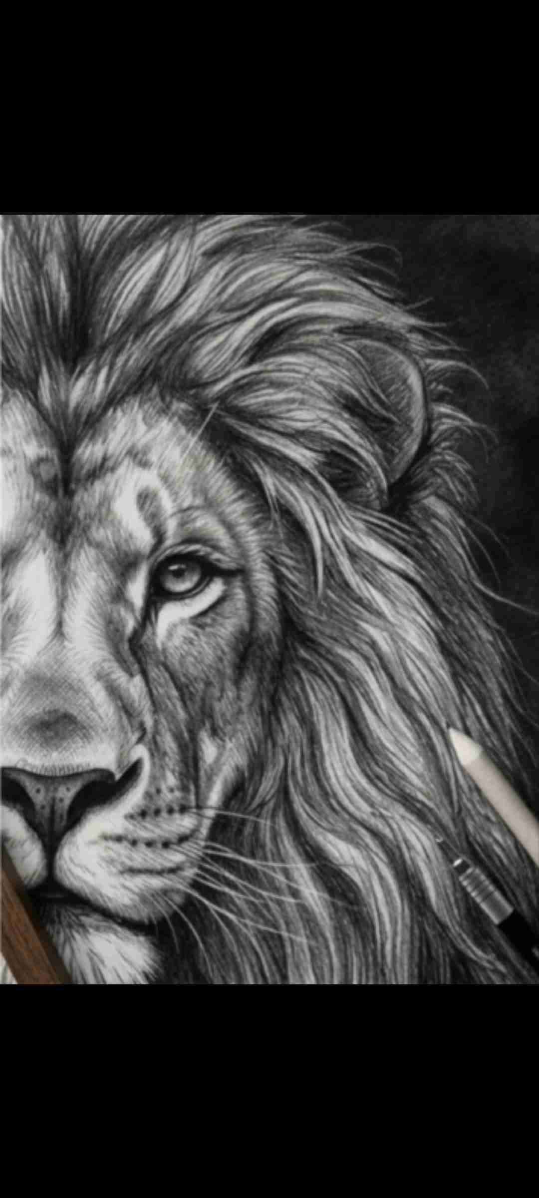 Cuadro hiperrealista de león en blanco y negro. - miniatura 2