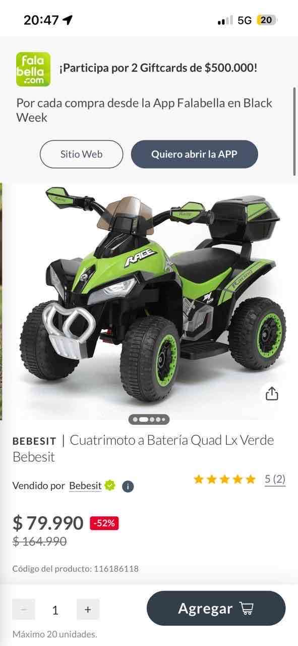 Cuatrimoto eléctrica infantil verde - miniatura 3