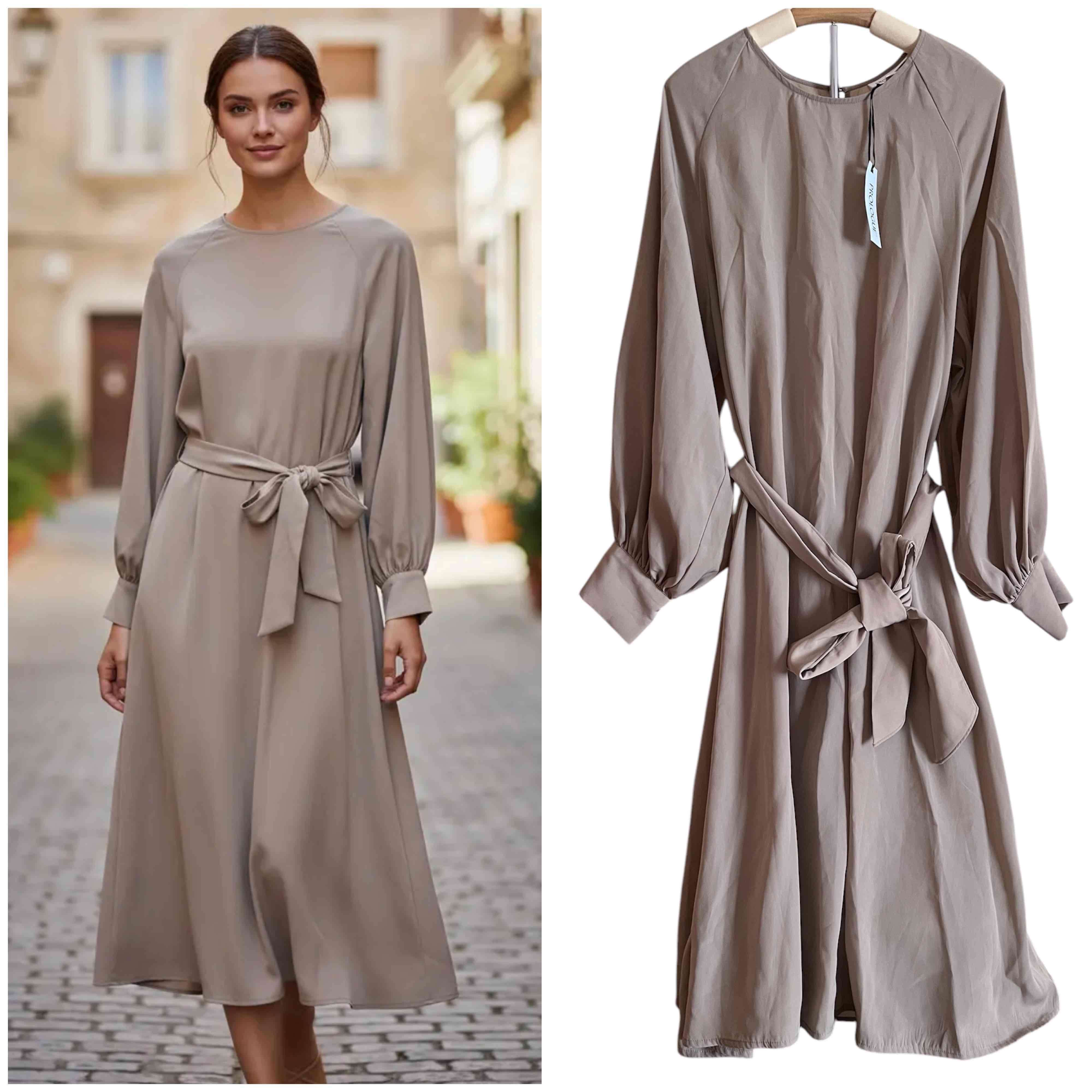 Vestido beige con cinturón Prologue talla L