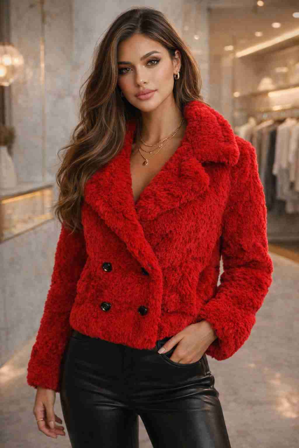Chaqueta de felpa roja elegante