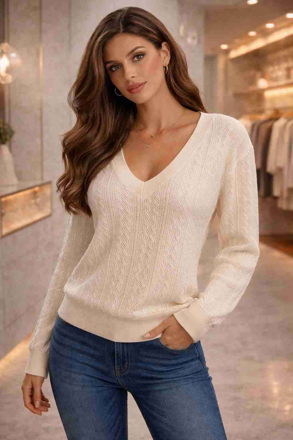 Suéter beige de punto talla S