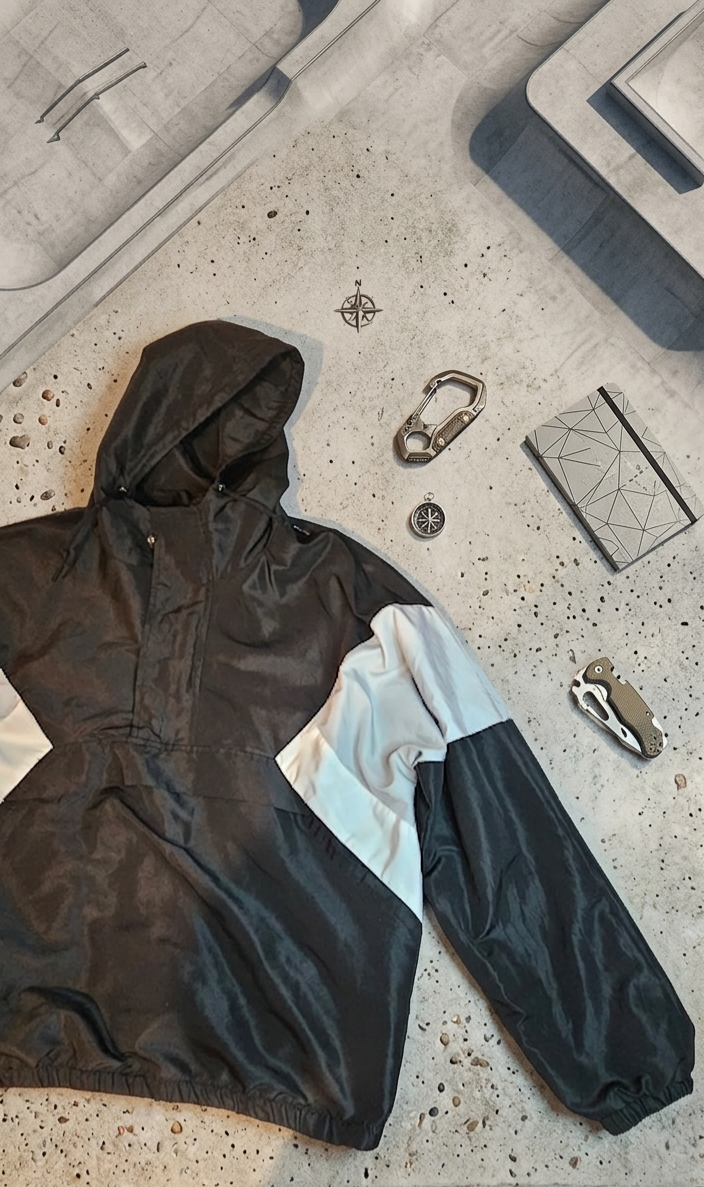 Cortavientos negro con capucha