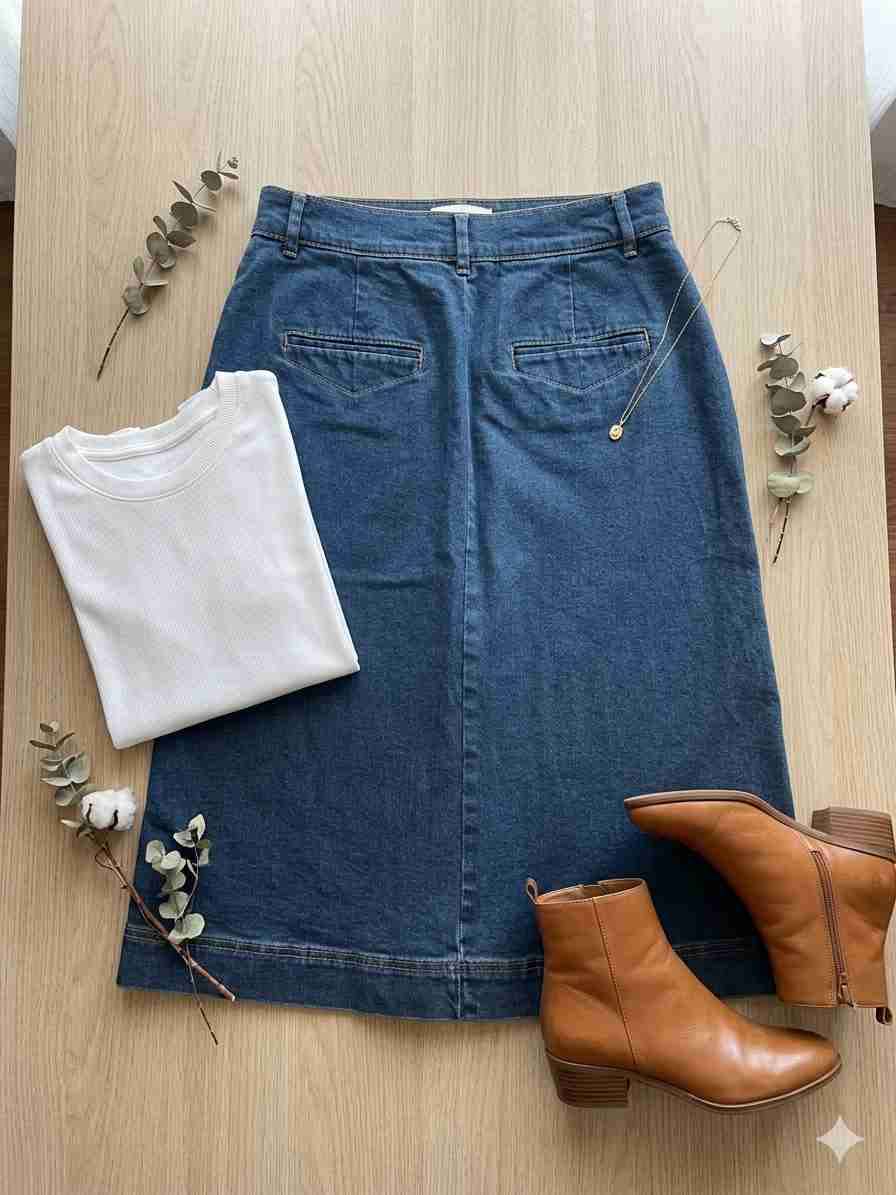 Falda jeans azul midi