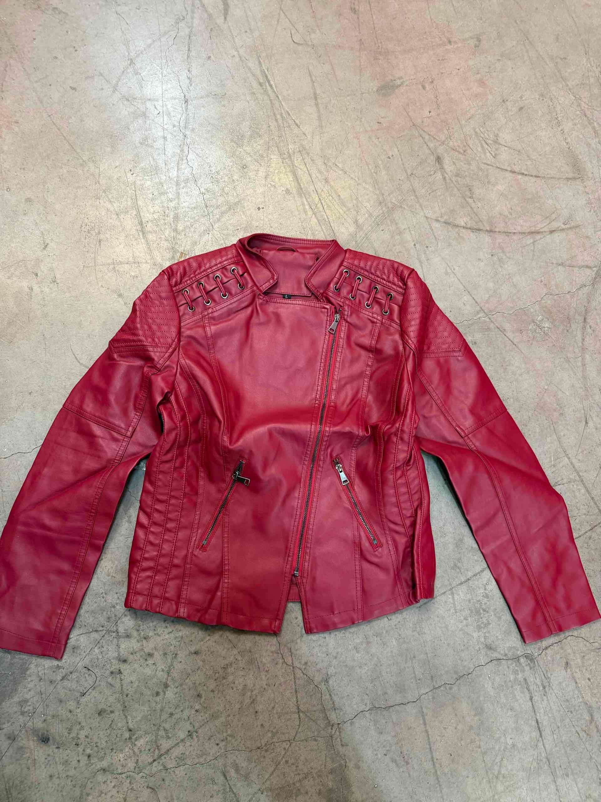 Chaqueta de cuero roja burdeos