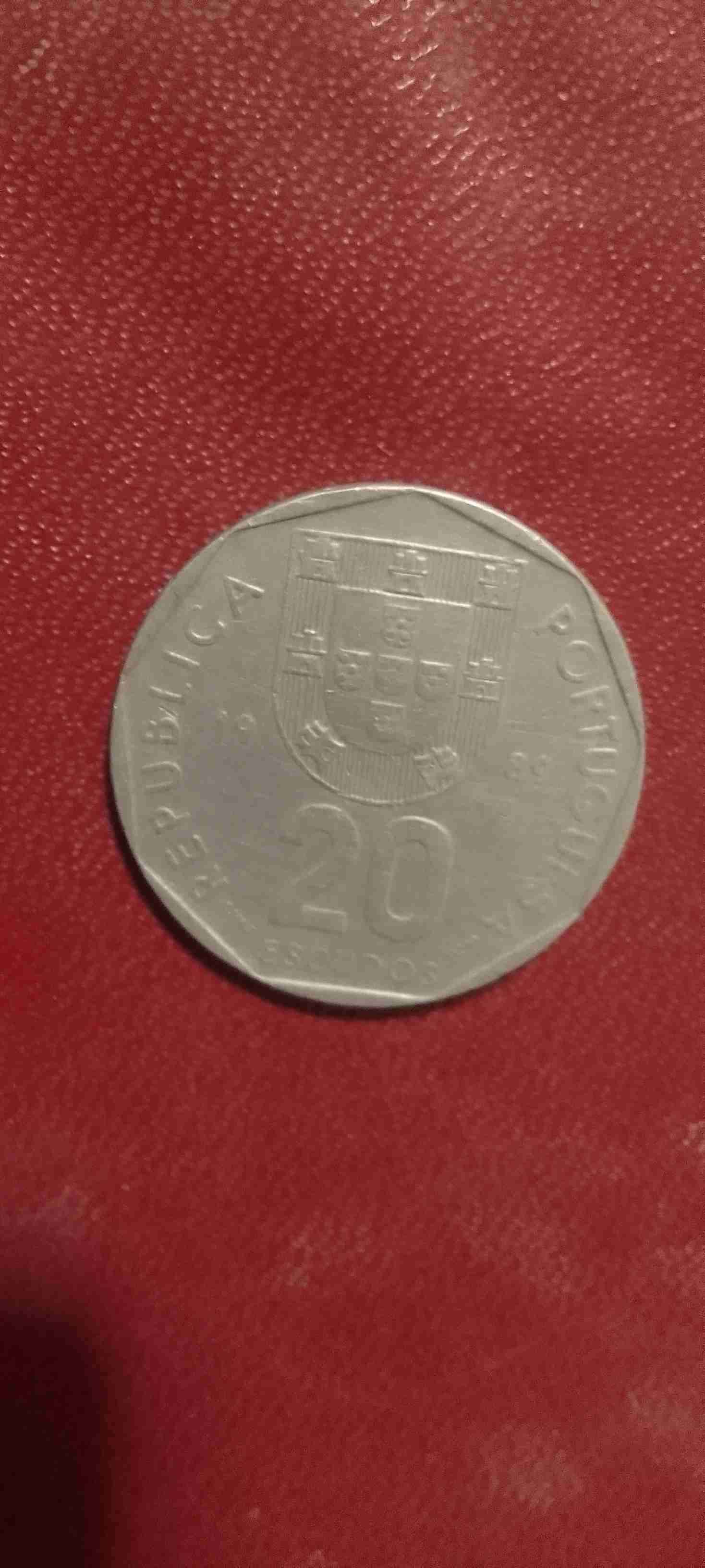 Moneda portuguesa 20 escudos 1989