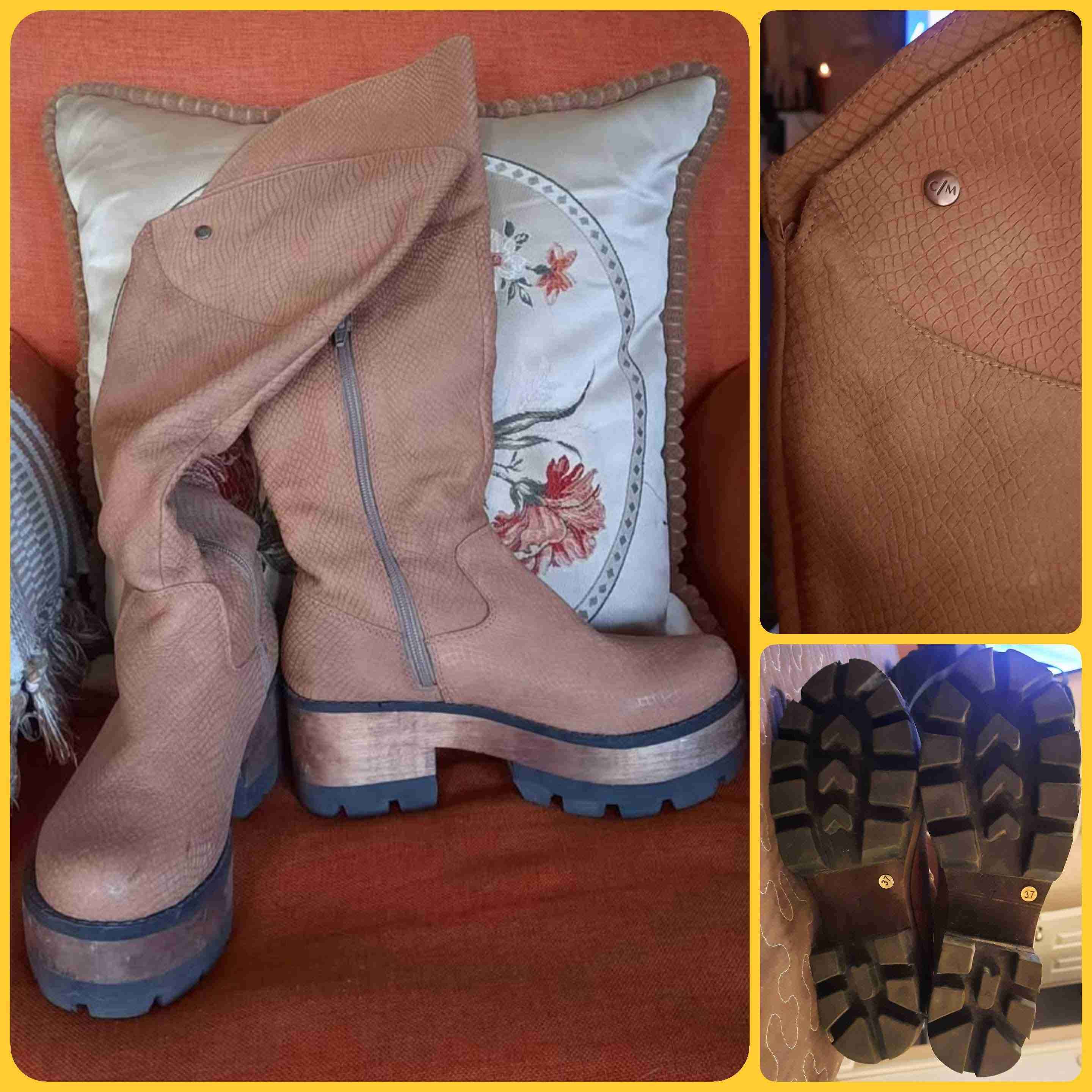 Botas beige de plataforma cuero