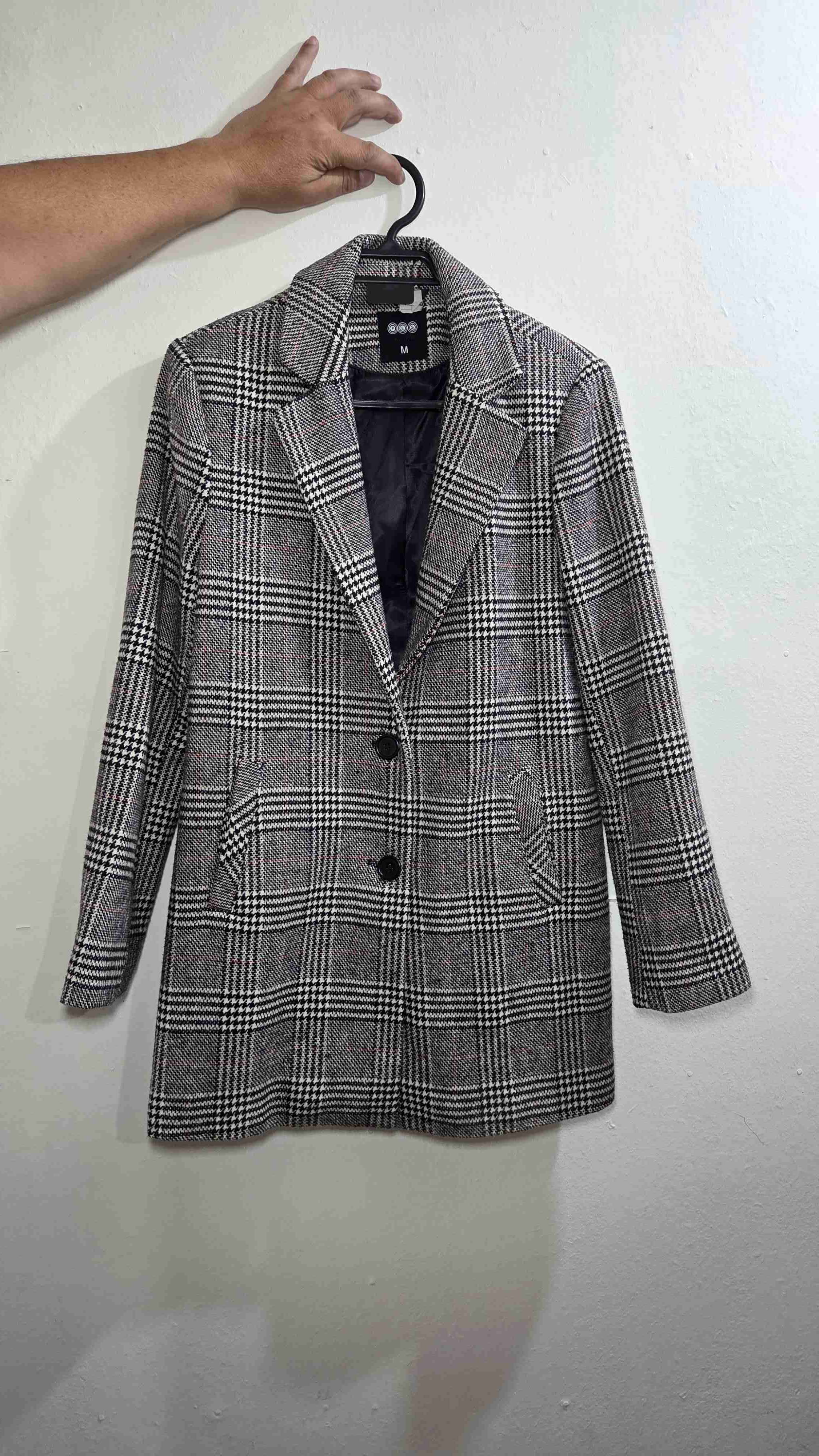 Blazer de tartán gris mujer