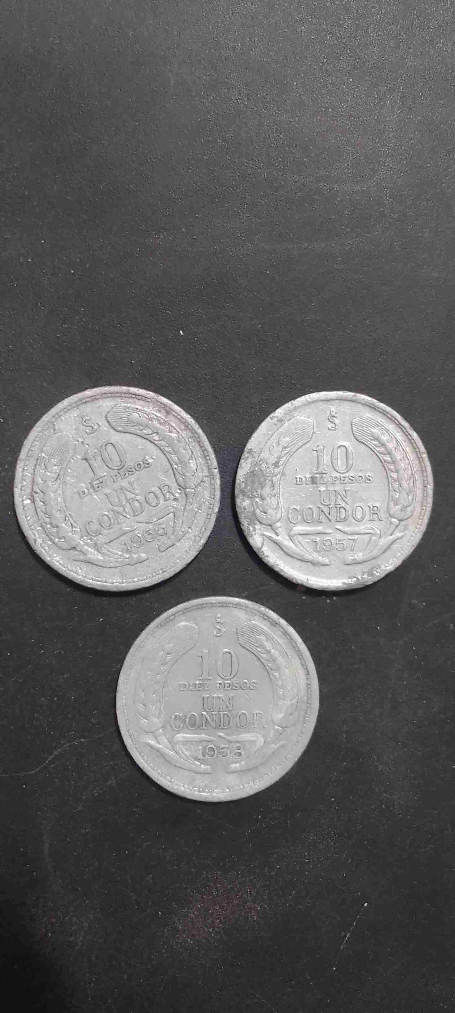 Monedas antiguas Chile 10 pesos cóndor 1956-58