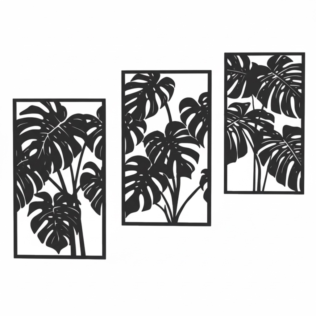 Conjunto de paneles decorativos de hojas monstera