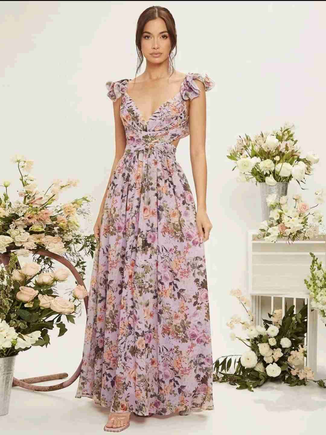 Vestido largo floral lila