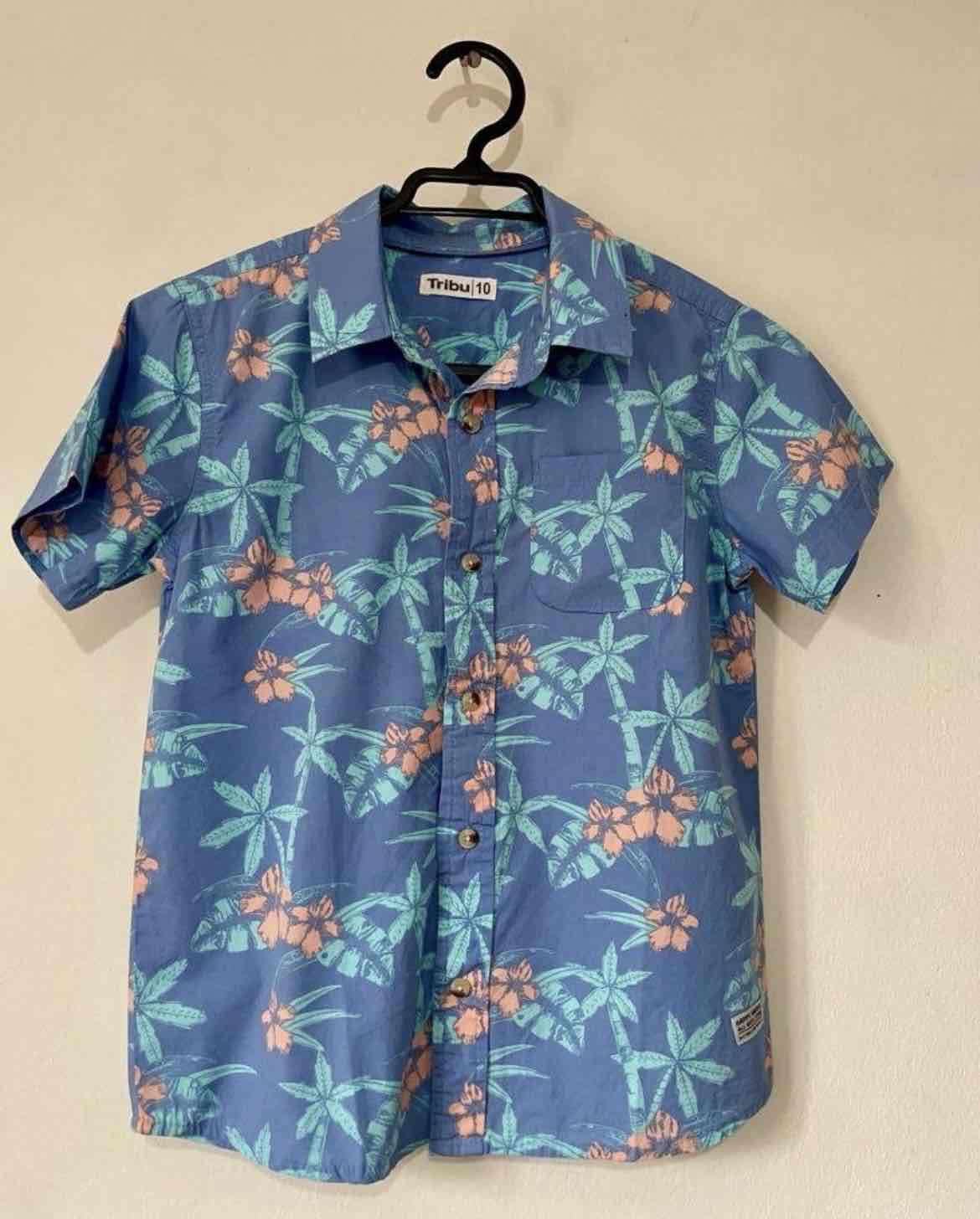 Camisa hawaiana azul estampada