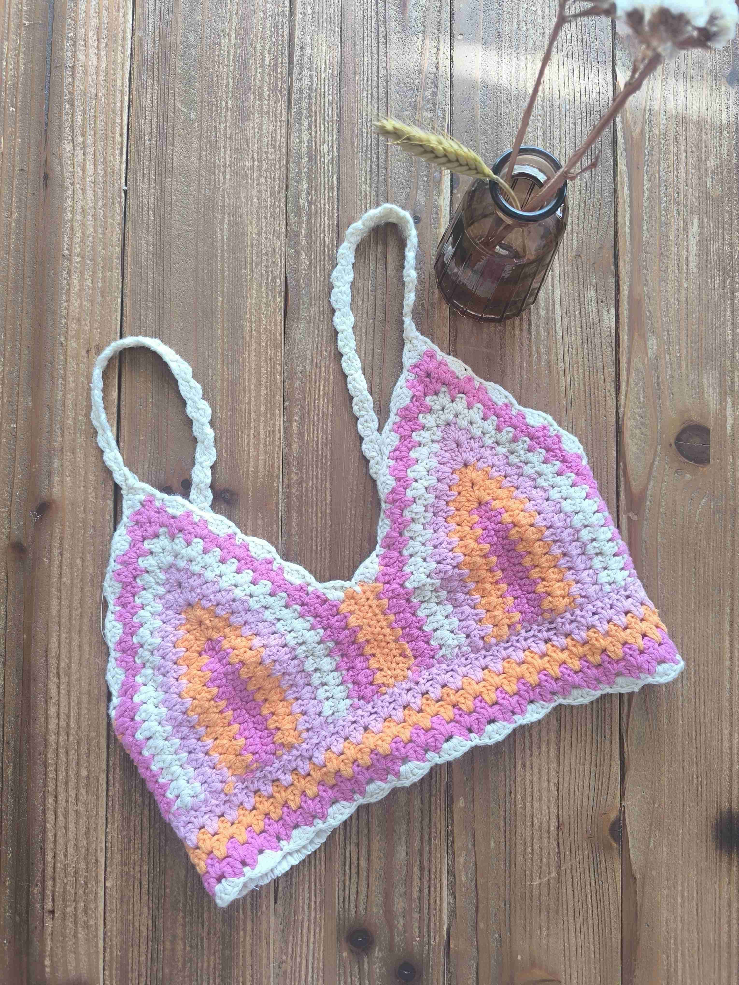 Top tejido a crochet multicolor