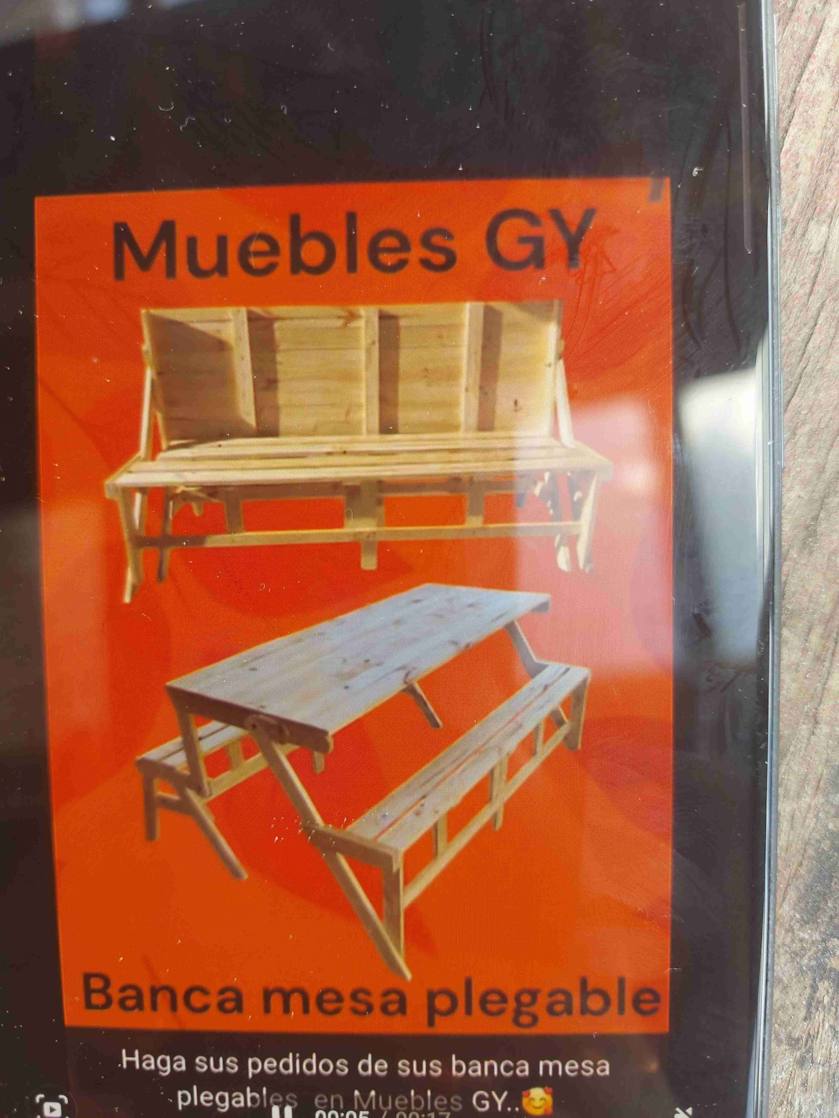 Banca mesa plegable de madera