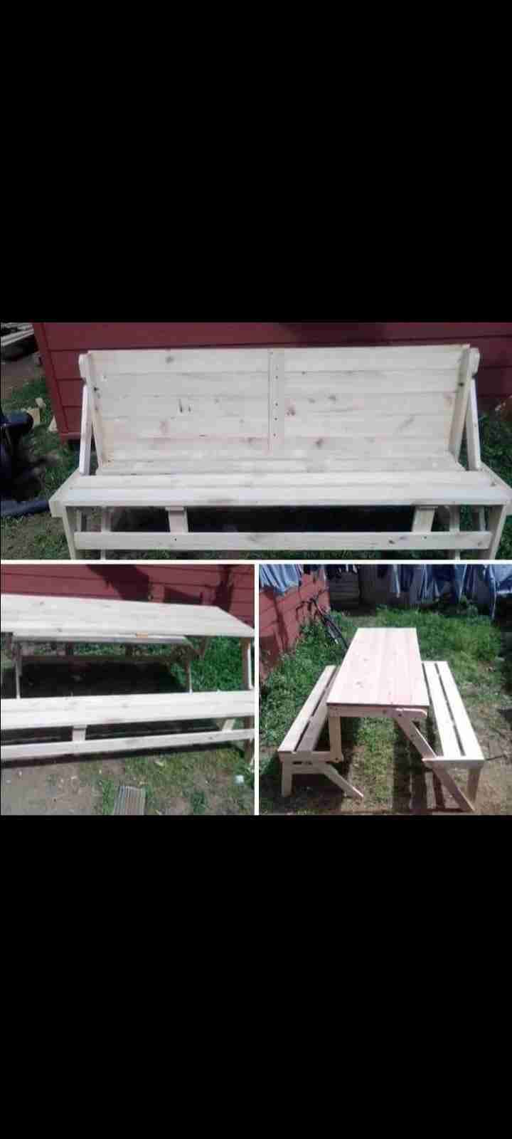 banca mesa plegable de madera