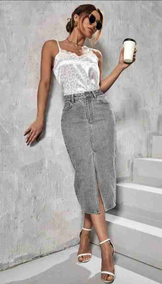 Falda lápiz gris con abertura