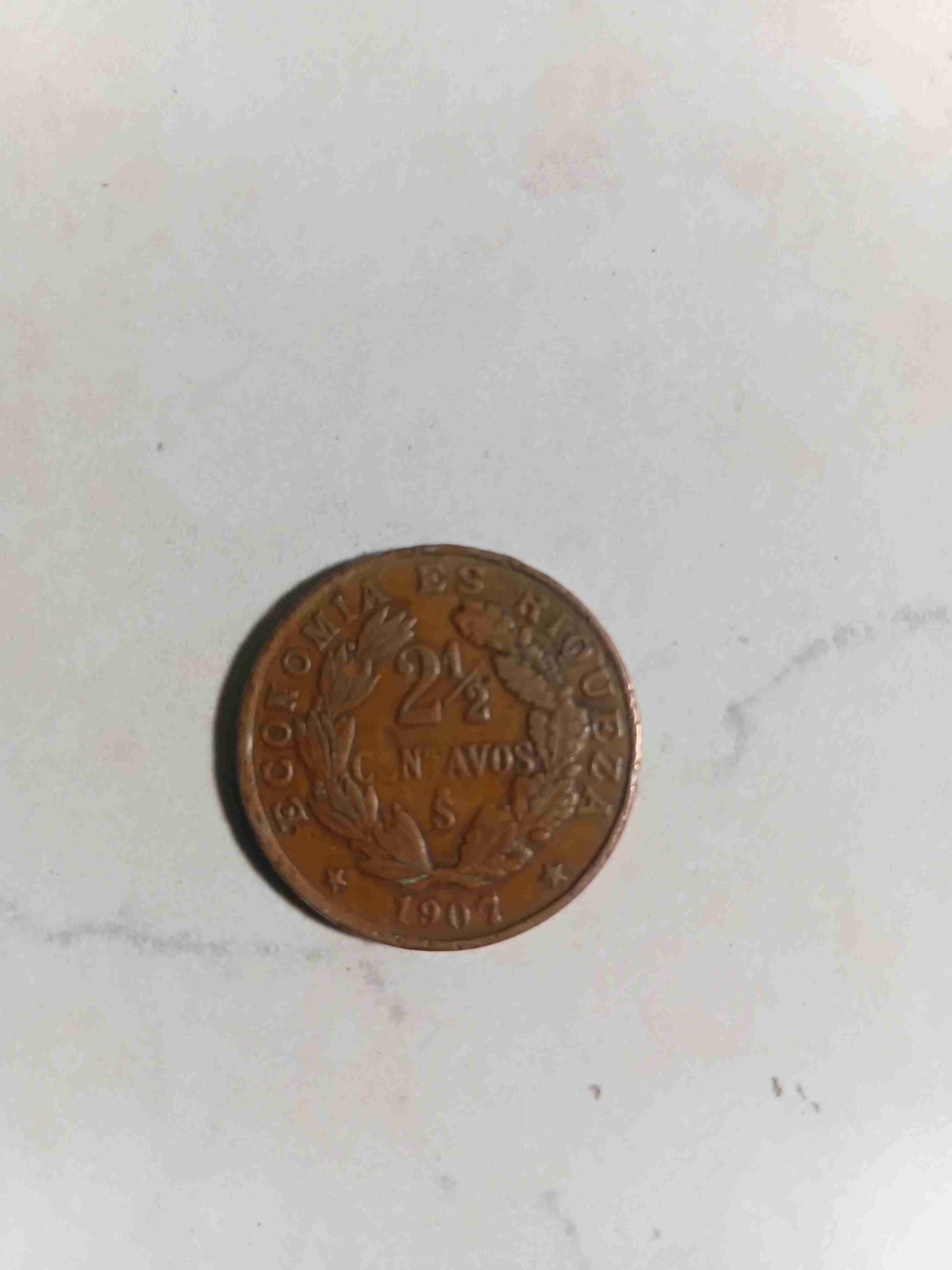 Moneda antigua 2½ centavos 1907
