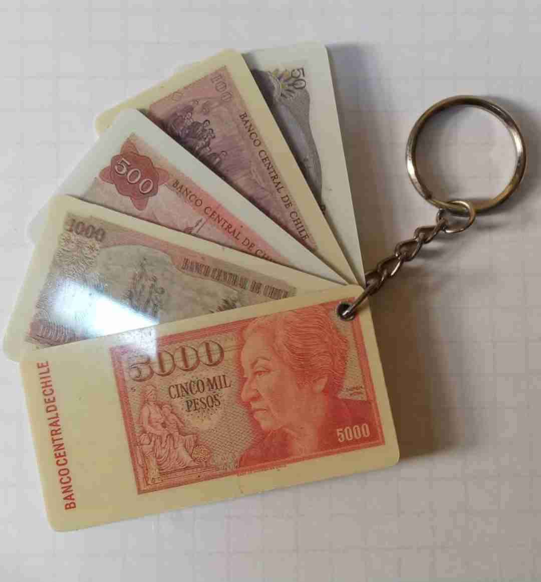 Llavero con billetes chilenos