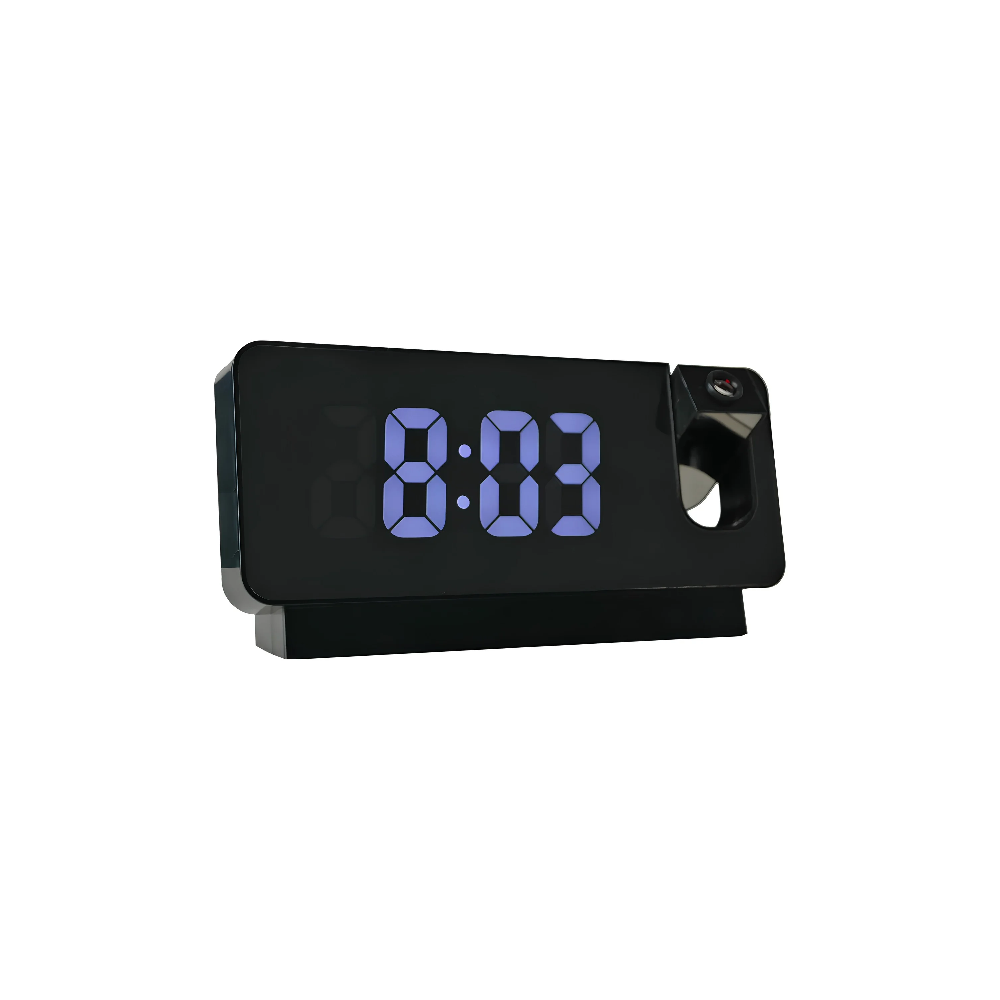 Reloj despertador digital negro con proyector