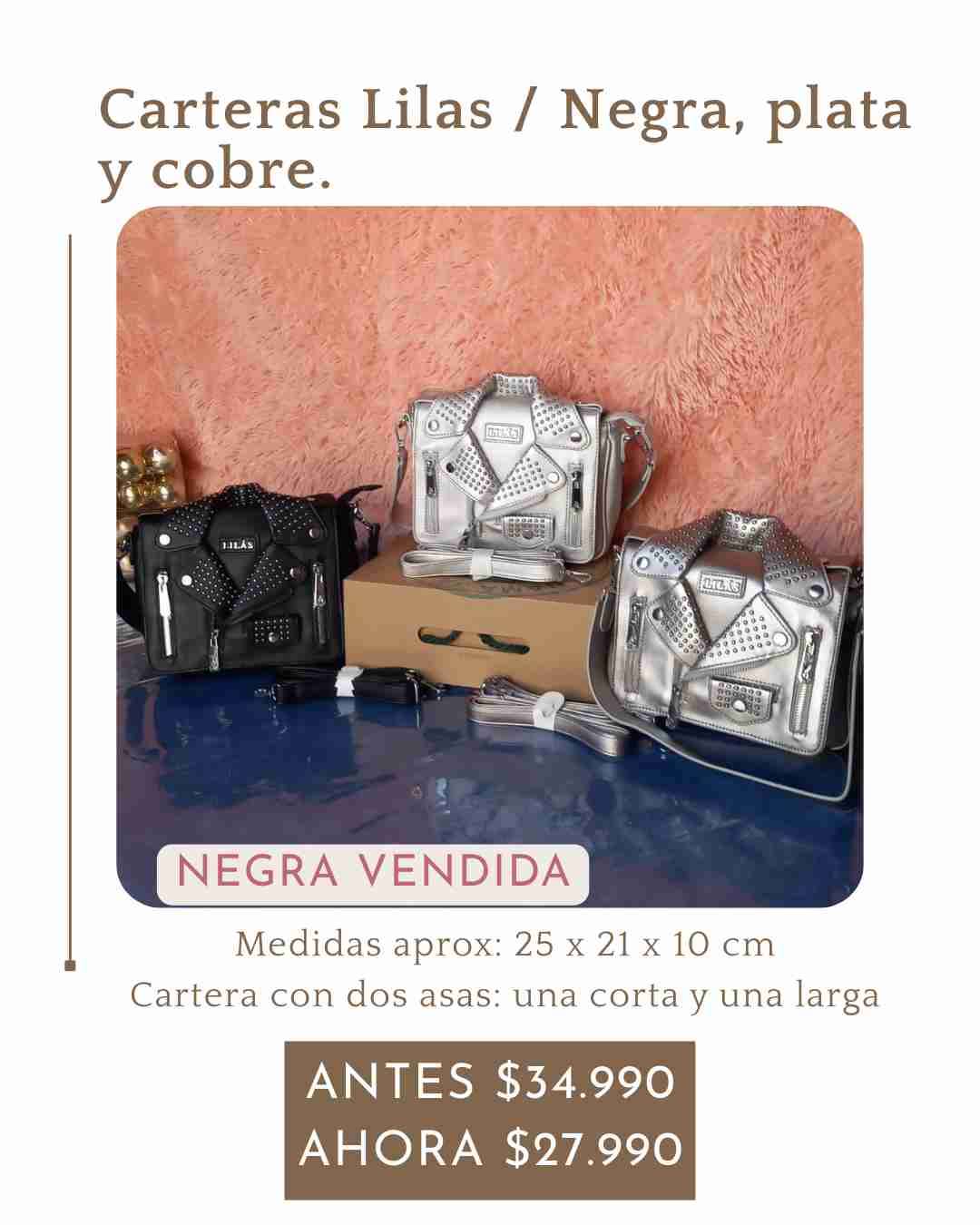 Cartera metálica plata y cobre,  con tachas Lilas