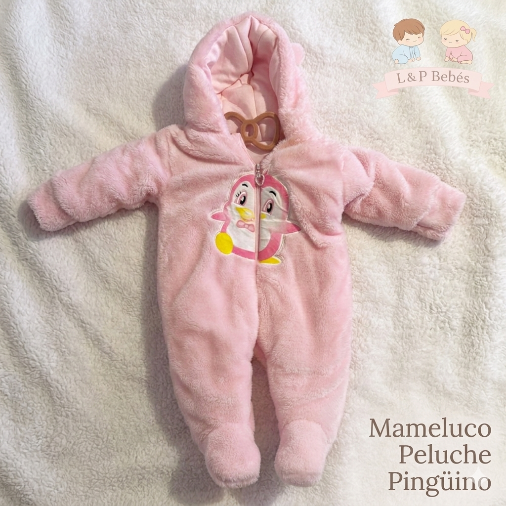 Mameluco peluche rosado pingüino
