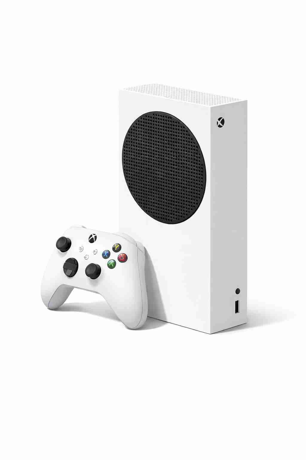 Consola de videojuegos blanca con control
