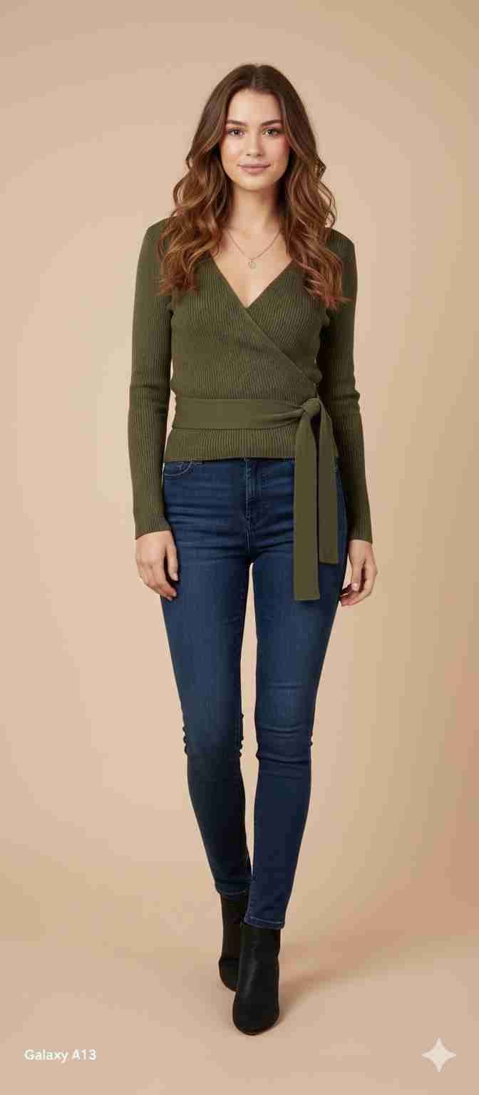 Sweater verde cruzado para mujer - miniatura 1