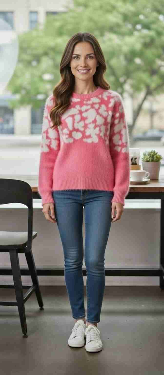 Sweater rosado con estampado floral - 1
