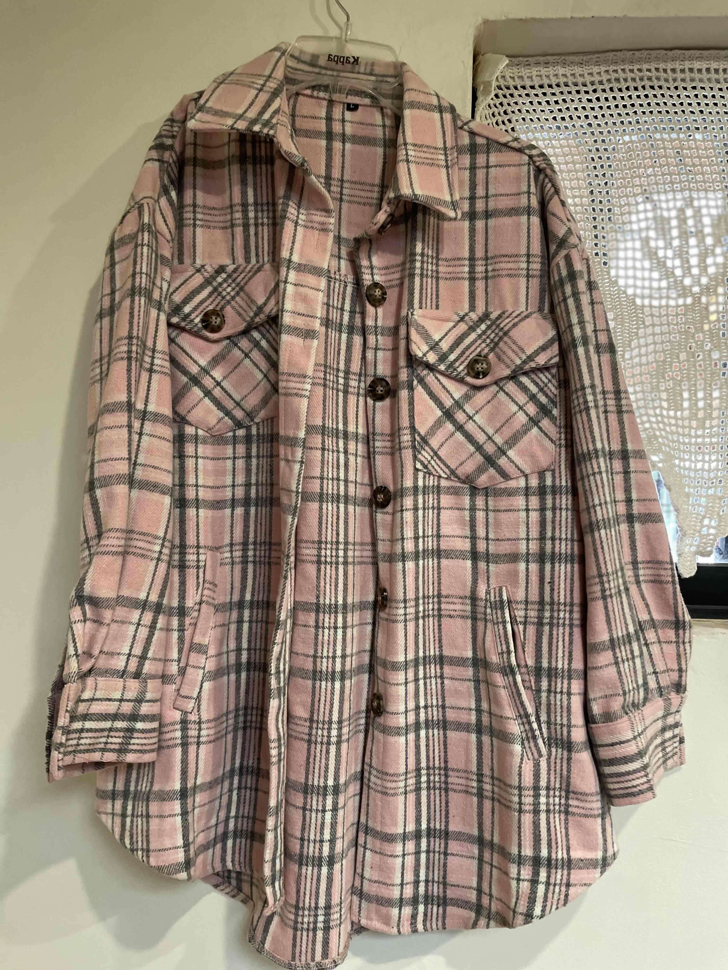 Chaqueta o sobre camisa de cuadros rosa y gris - miniatura 2