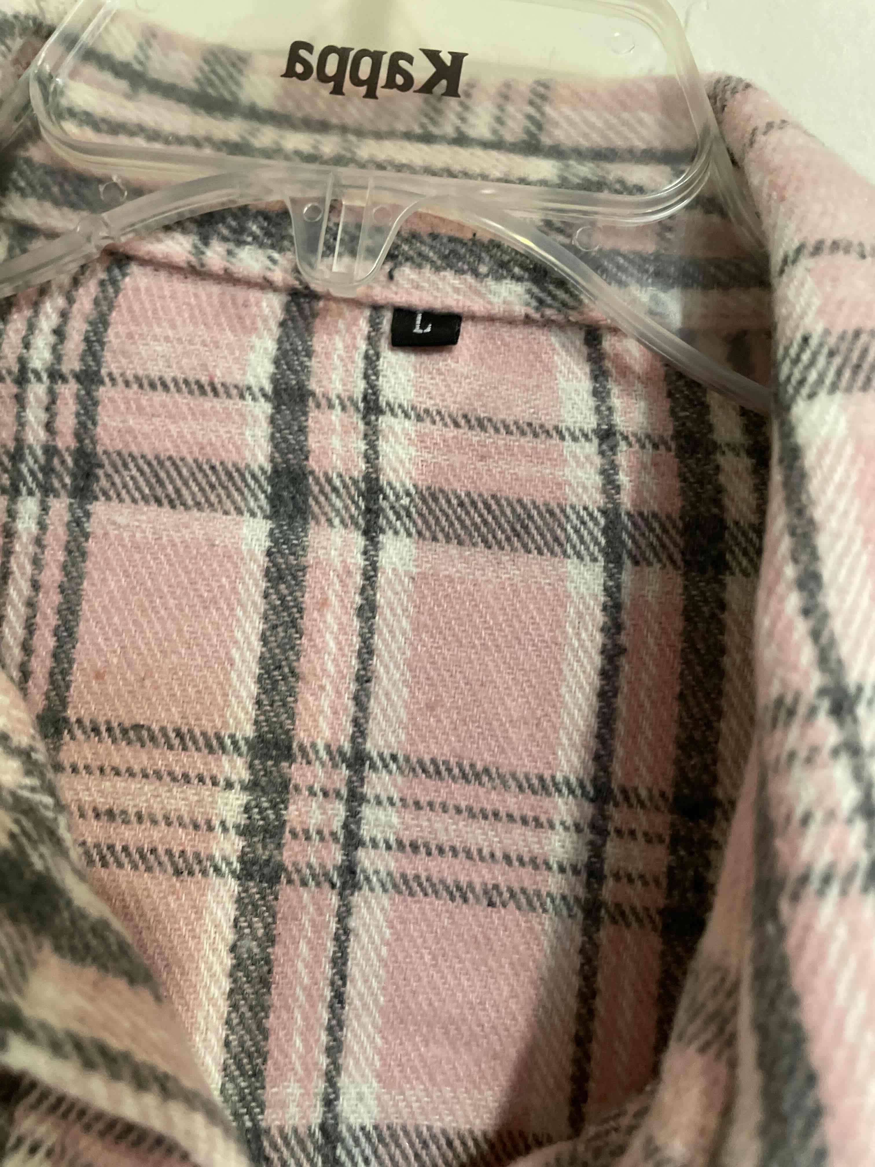 Chaqueta o sobre camisa de cuadros rosa y gris - miniatura 3