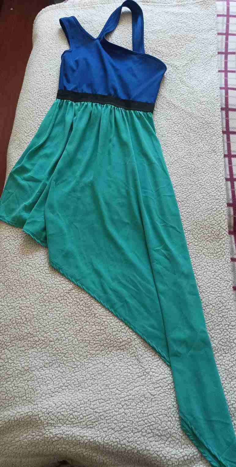 Vestido asimétrico azul y turquesa