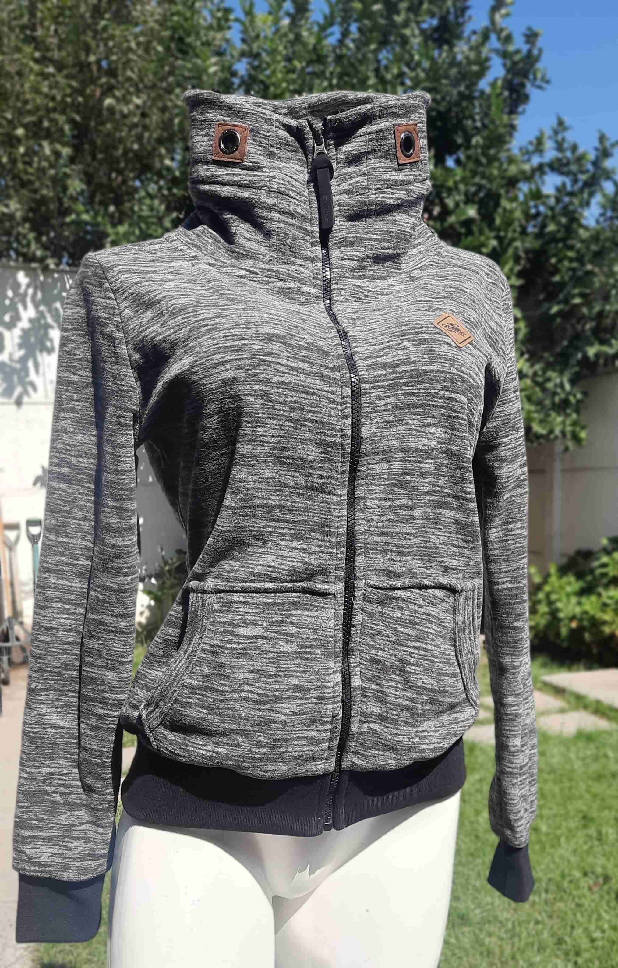 Poleron gris jaspeada con cierre - miniatura 2