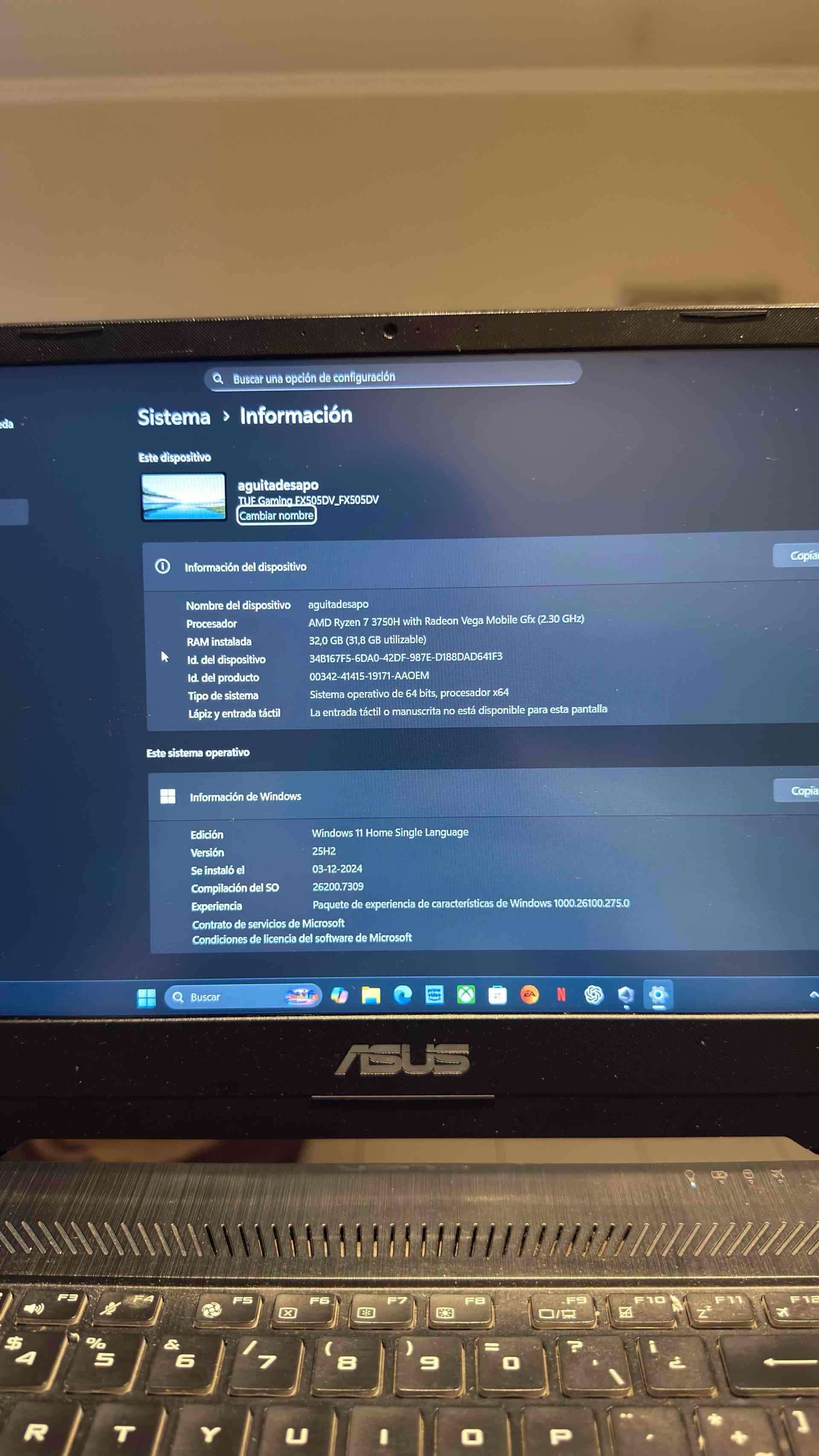 ASUS TUF GAMING FX505DV- Excelente Estado - miniatura 3