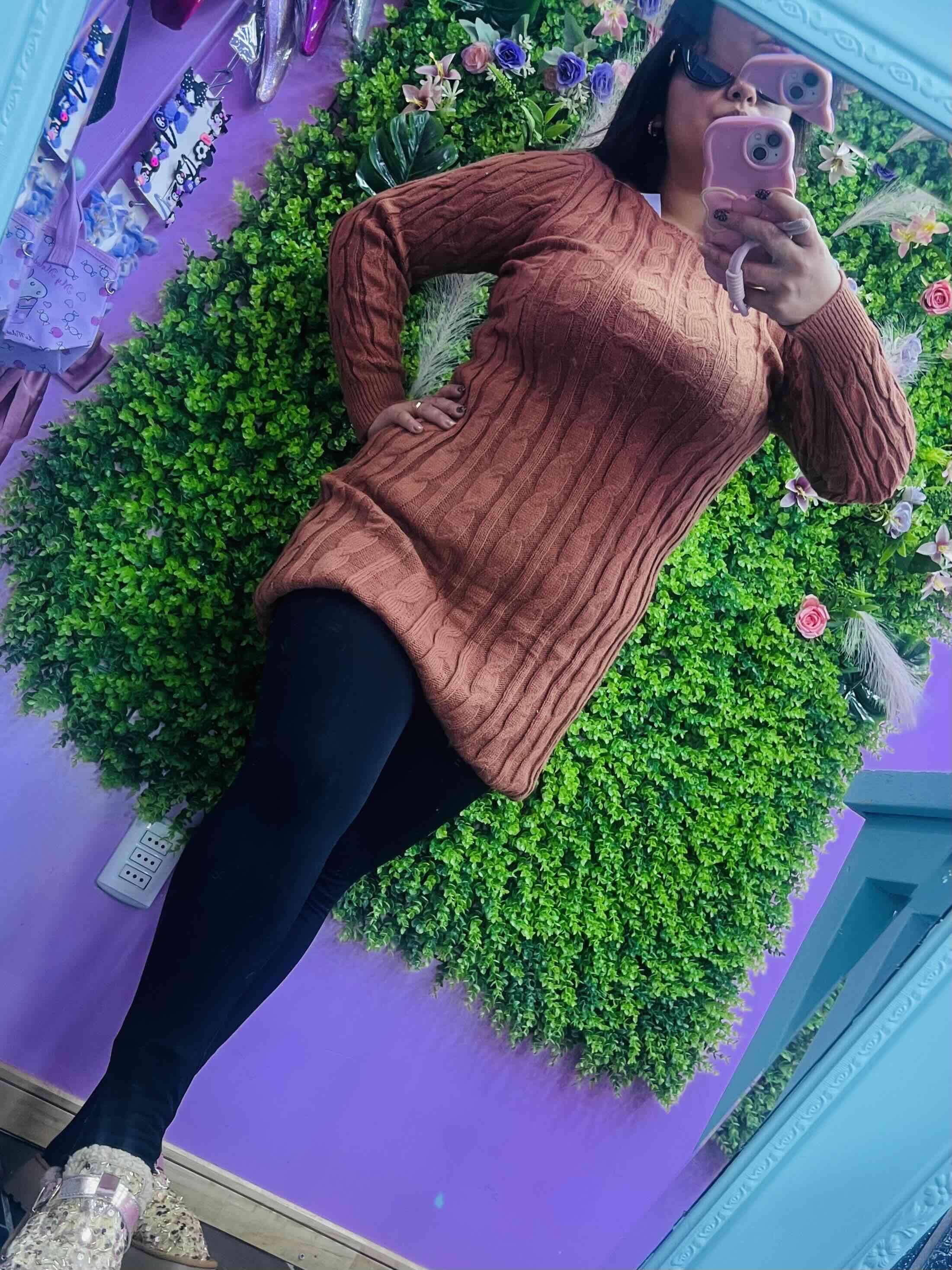 Vestido invierno Sweater tejido color terracota - miniatura 2