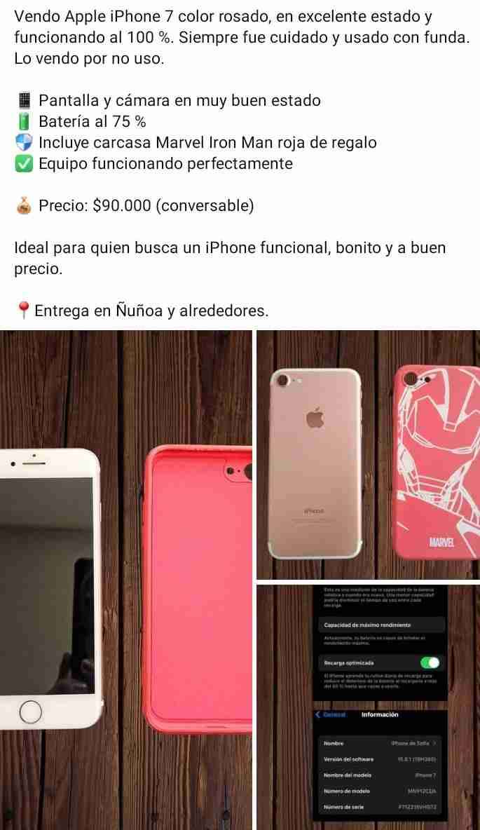 iPhone 7 Rosado en Excelente Estado + Carcasa Marv - miniatura 1