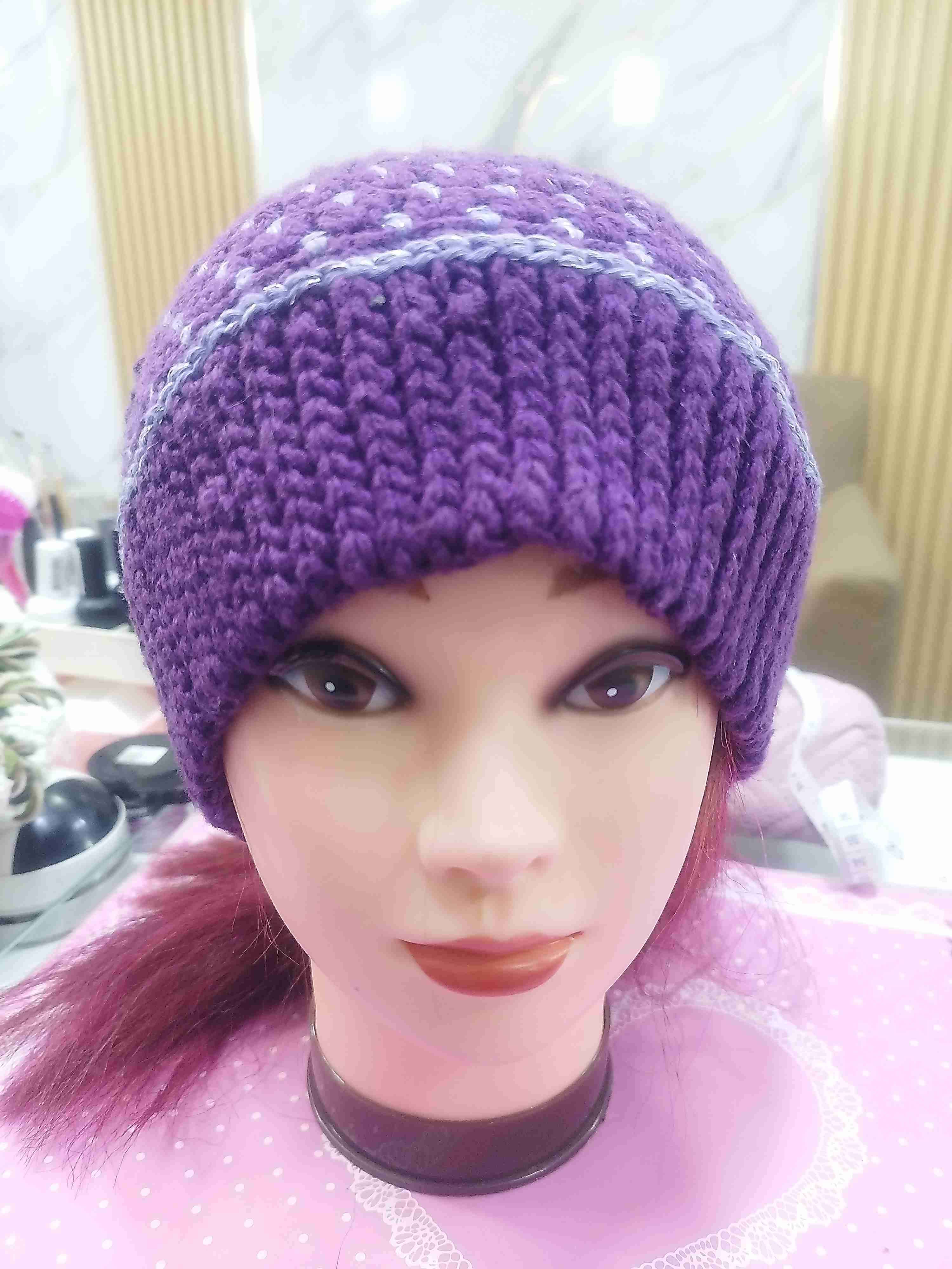 Gorro de lana morado tejido - miniatura 1