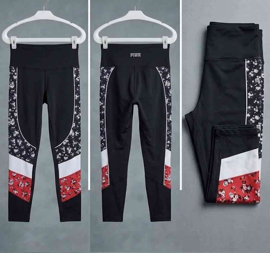 Leggings deportivos florales negros- pink