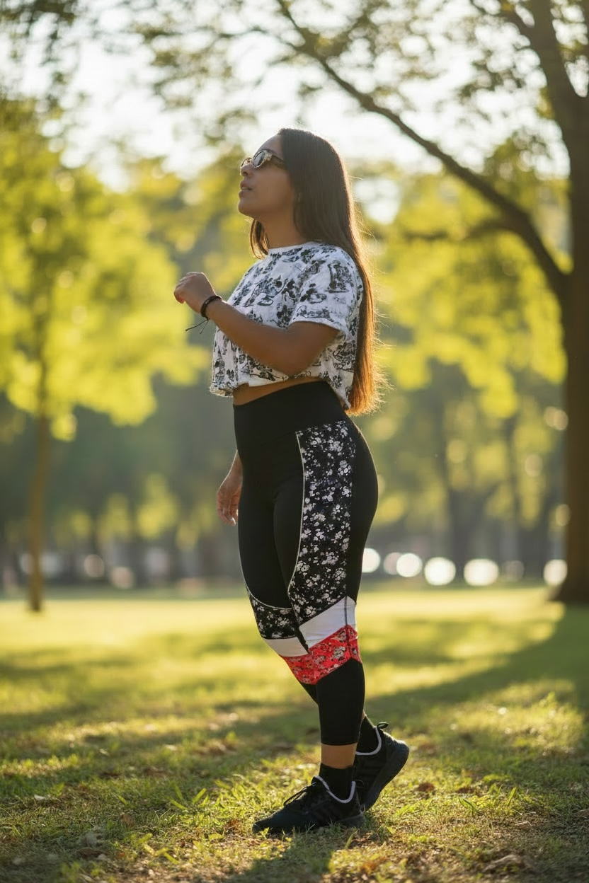 Leggings deportivos florales negros- pink - miniatura 2