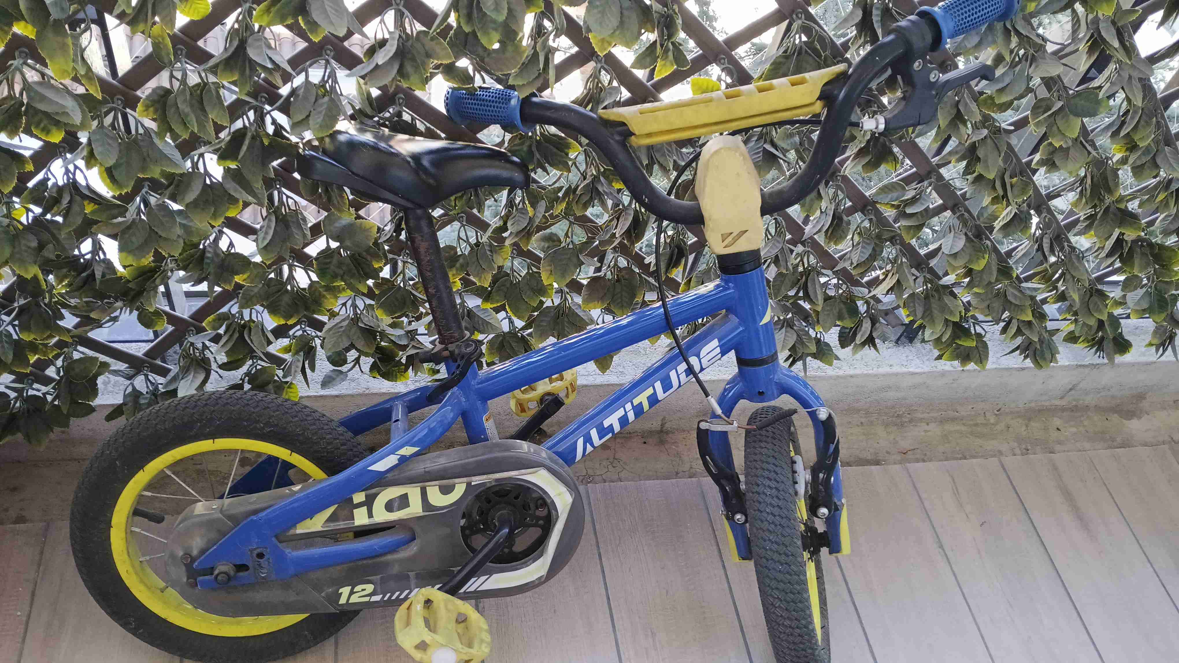 Bicicleta infantil azul y amarilla
