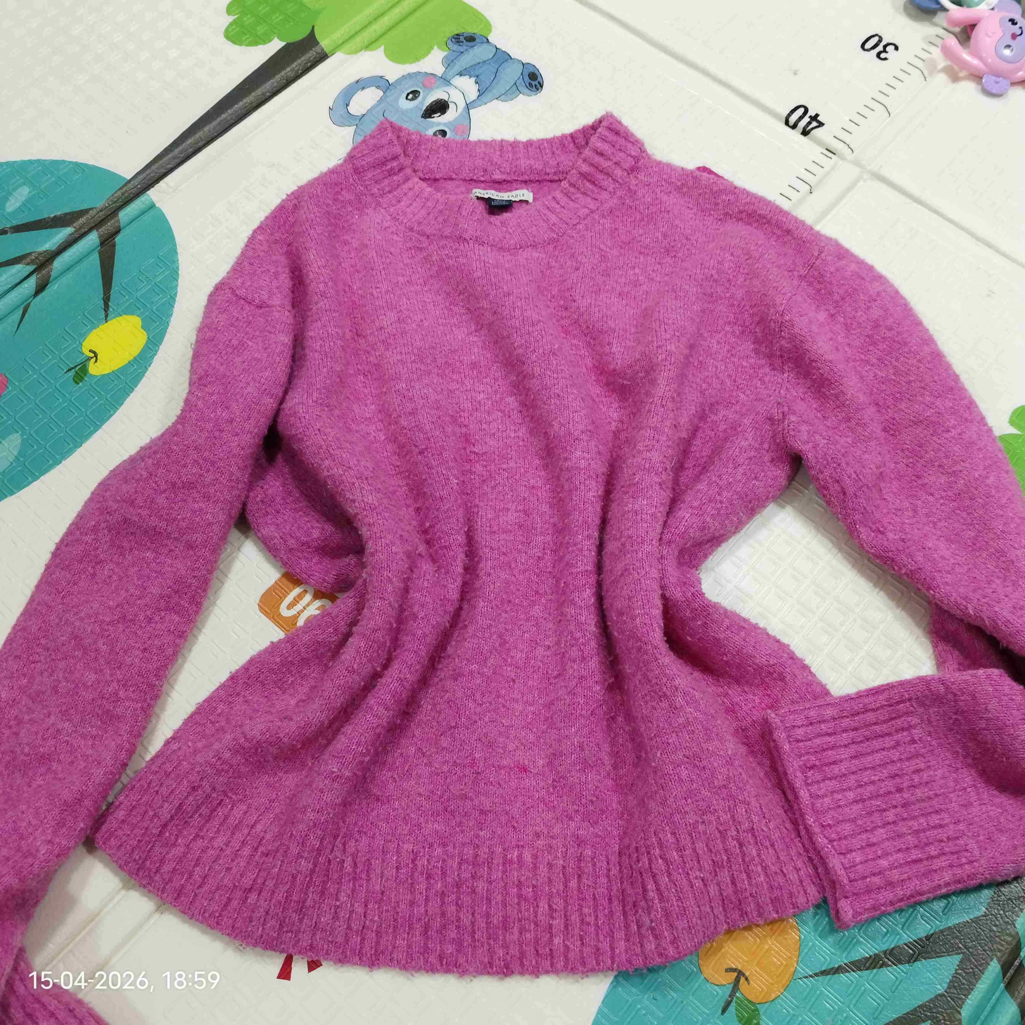 Suéter de lana verde, Rosa y naranjo - miniatura 3